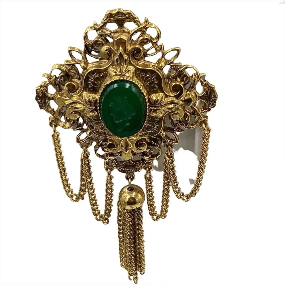 Signed ART Arthur Pepper Intaglio Cameo Renaissance Revival Tassel Brooch